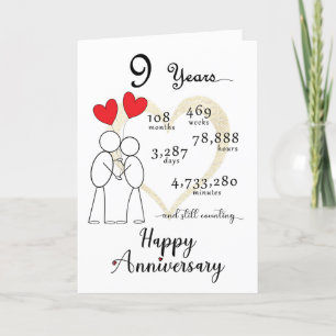 De Remerciements 9e anniversaire Mariage Carte avec 2 ballons cardi