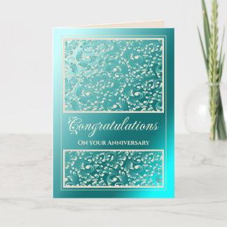 De Remerciements Anniversaire Félicitations Damask Carte Turquoise