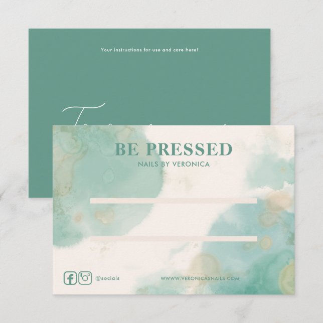 De Remerciements Aquarelle Turquoise Presse Chic Sur Carte D'Affich (Devant / Derrière)