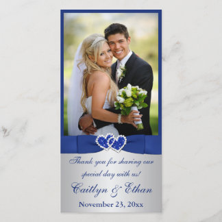 De Remerciements Bleu RIBBON IMPRIMÉ, Carte photo Mariage argenté