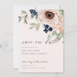 De Remerciements Blush Navy Anemone Floral Enregistrer la carte Dat