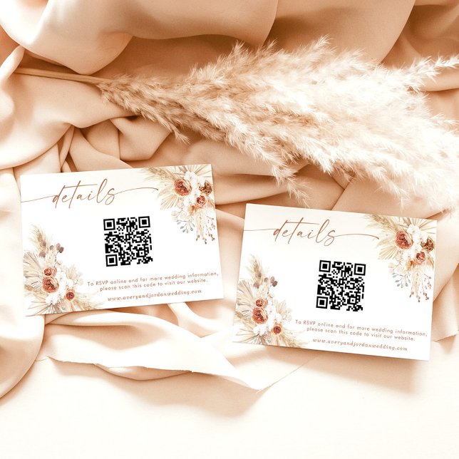 De Remerciements Boho Floral QR Code Mariage Site Web Détails Carte (Créateur téléchargé)