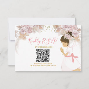 De Remerciements Boho Rose Floral Girl 1ère Sainte Communion Carte