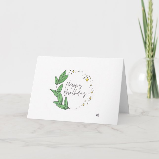 De Remerciements Bonne carte d'anniversaire Feuilles et étoiles (Devant)