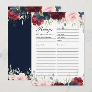 De Remerciements Burgundy Blush Blue Floral Recette Pour Carte Mari