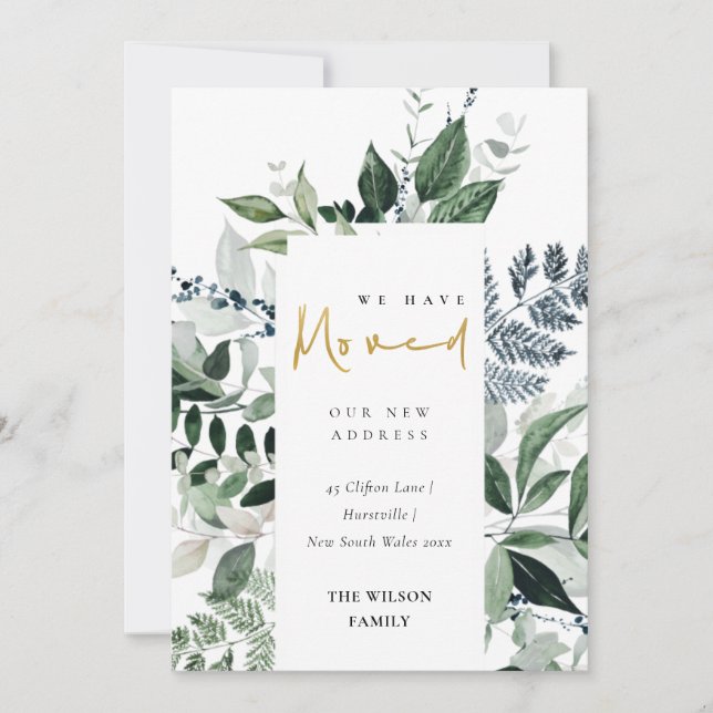 De Remerciements Cadre vert or verdure Nous avons Carte Déménagée (Devant)