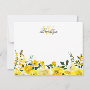 De Remerciements Carte à billets monogramme fleurie jaune
