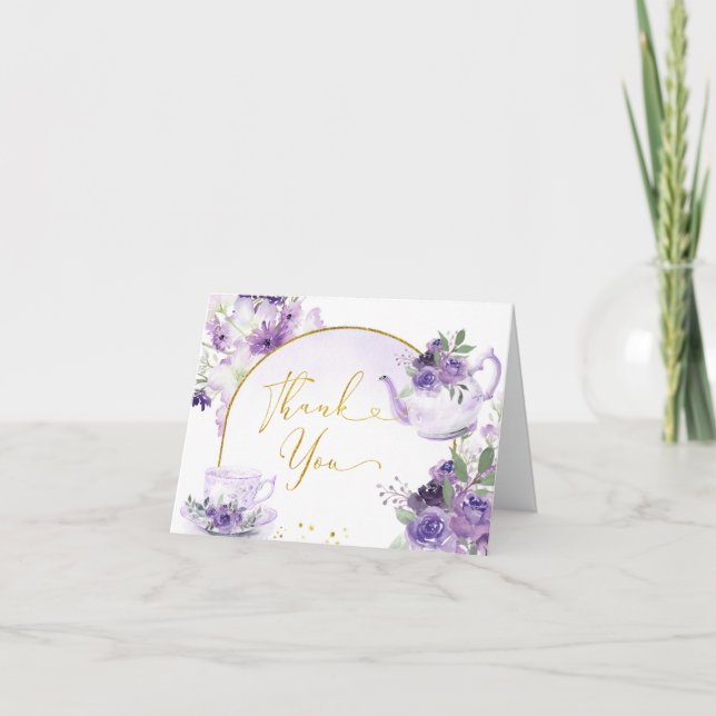 De Remerciements Carte à thé à Fête des mariées florale violet plié (Devant)