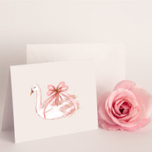 Carte blanche cygne rose et or