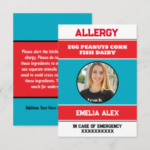 De Remerciements Carte Chef Alerte Allergie Personnalisée Avec Phot