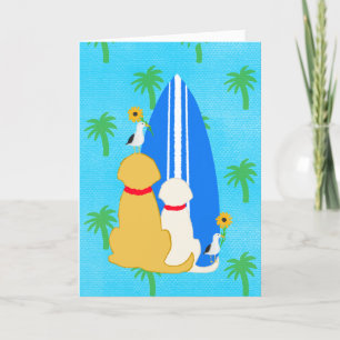 De Remerciements Carte Chiens qui surfent avec des mouettes et des