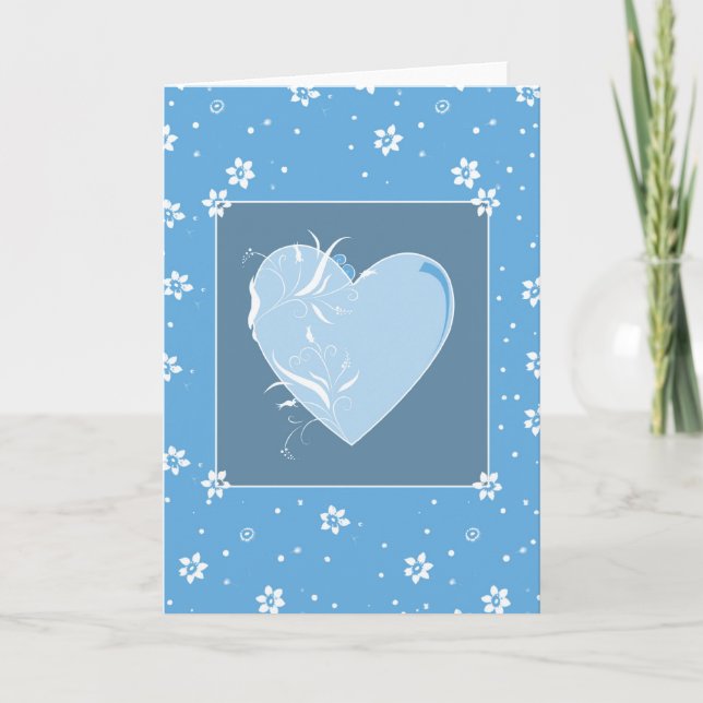 De Remerciements Carte Cœur Bleu et Fleurs (Devant)
