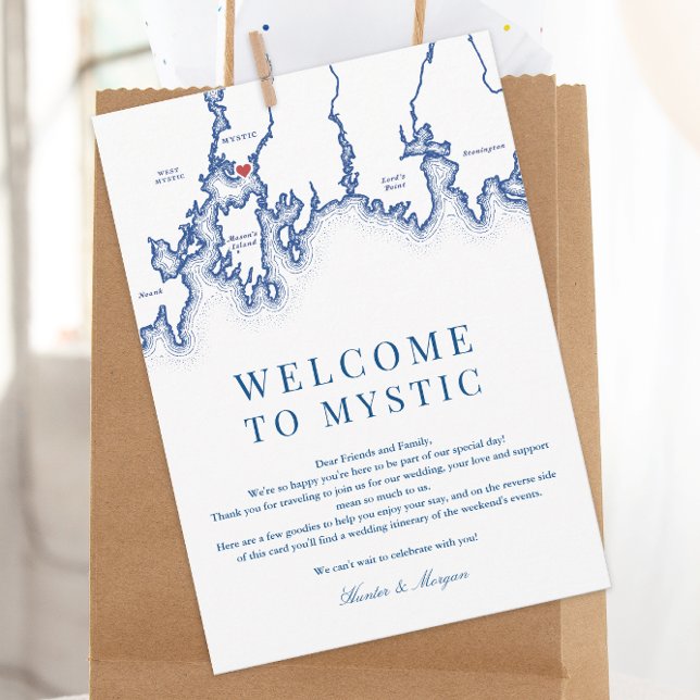 De Remerciements Carte CT mystique Mariage Bienvenue Itinéraire Mar (Mystic CT Map Wedding Welcome letter and weekend events itinerary for an elegant navy blue wedding)