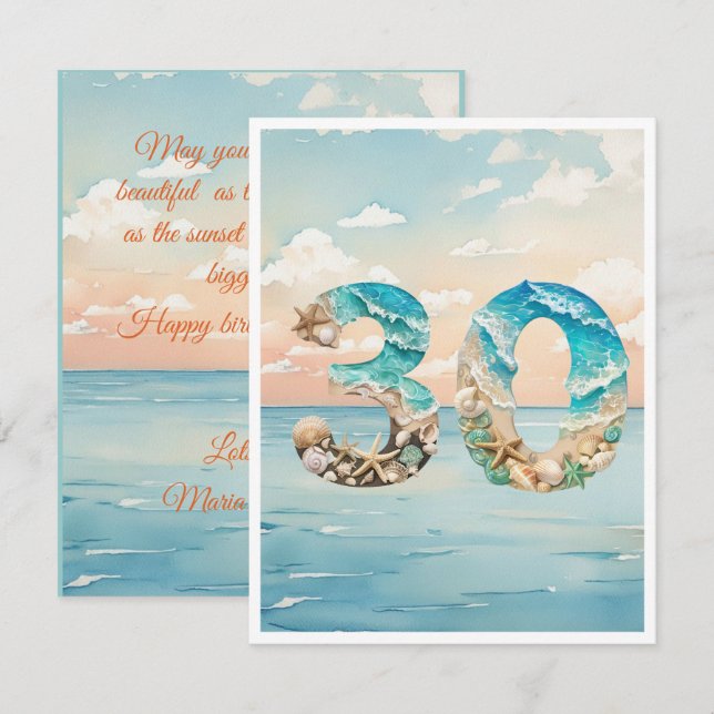 De Remerciements Carte d'anniversaire 30 Beach Beautiful (Devant / Derrière)