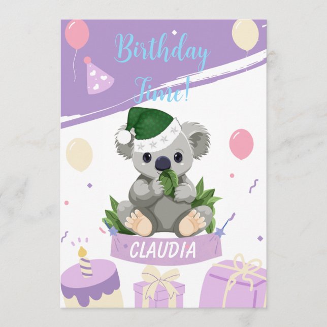 De Remerciements Carte d'anniversaire Adorable Koala avec Ballons & (Devant)
