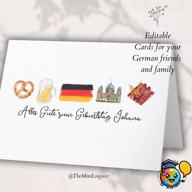 De Remerciements Carte d'anniversaire allemande joyeuse, Alles Gute (Créateur téléchargé)