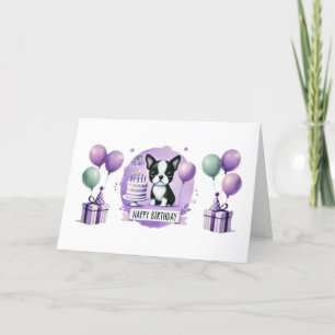 De Remerciements Carte d'anniversaire Boston Terrier - aquarelle
