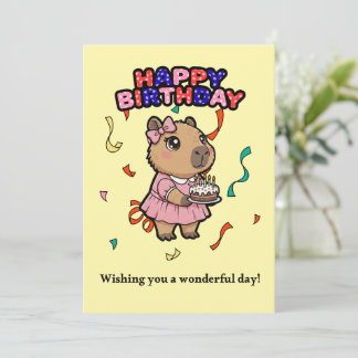 De Remerciements Carte d'anniversaire Capybara mignonne - Robe rose