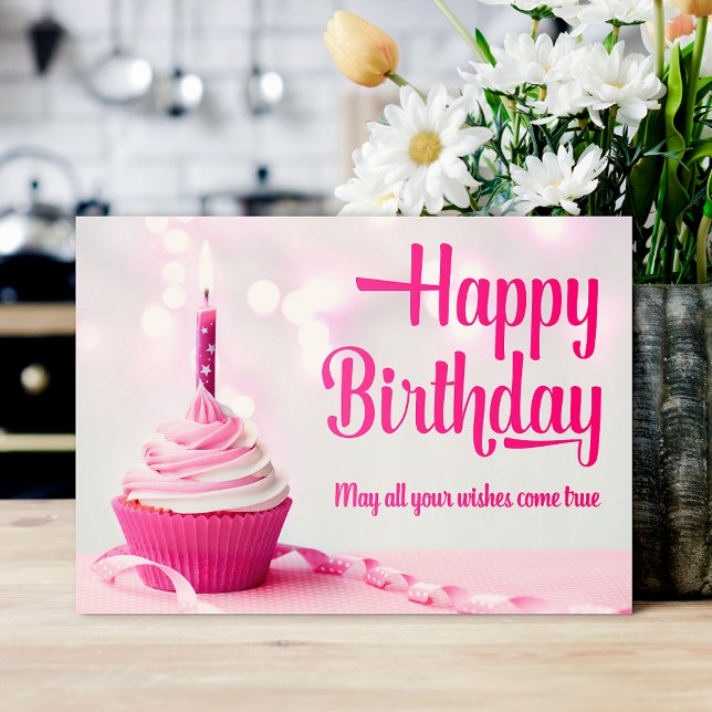 De Remerciements Carte d'anniversaire Cupcake Rose Joyeux Anniversa (Happy Birthday Pink Cupcake Birthday Card)