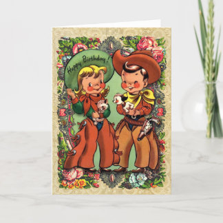 De Remerciements Carte d'anniversaire Cute Cowboy et Cowgirl