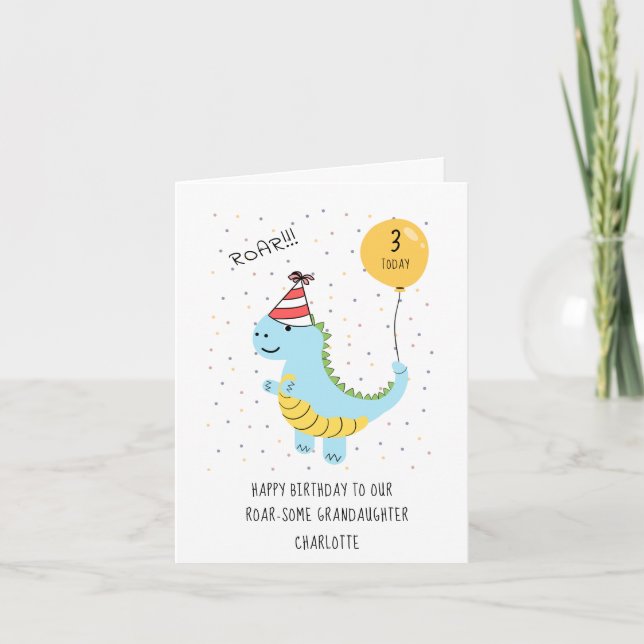 De Remerciements Carte d'anniversaire Cute Dinosaur - personnalisée (Devant)