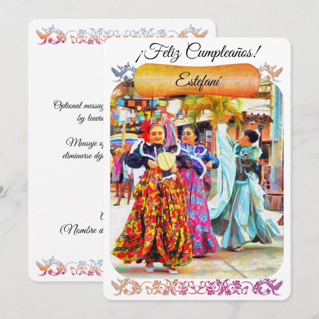 De Remerciements Carte d'anniversaire des danseurs mexicains du Fes (Devant / Derrière)