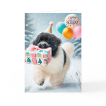 Carte d'anniversaire d'hiver Landseer Terre-Neuve