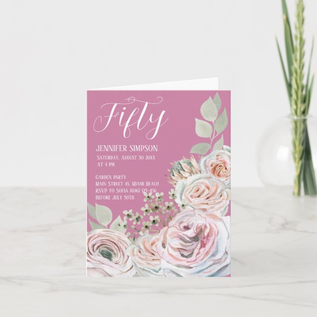 De Remerciements Carte d'anniversaire féminine pliée avec aquarelle (Devant)