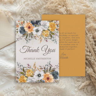 De Remerciements Carte d'anniversaire Fleurs Pailletées Bleu Marine
