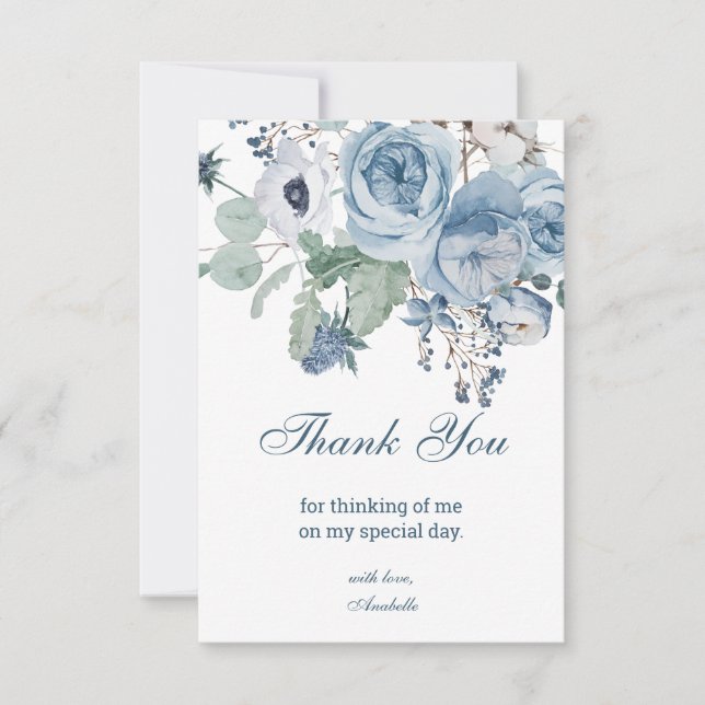 De Remerciements Carte d'anniversaire florale bleue (Devant)