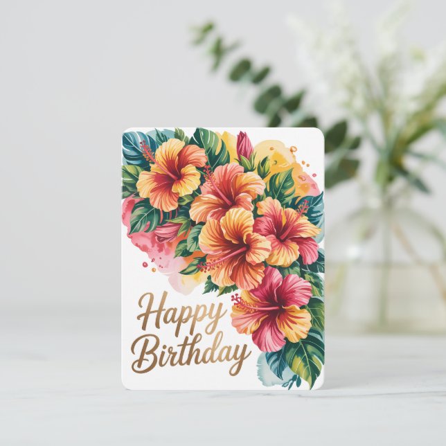 De Remerciements Carte d'anniversaire florale tropicale (Debout devant)