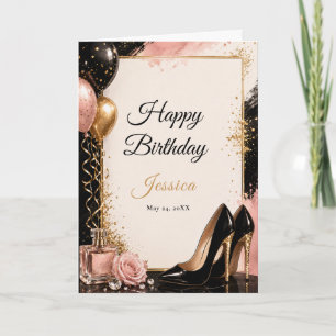 De Remerciements Carte d'anniversaire Glamour Black Gold Blush