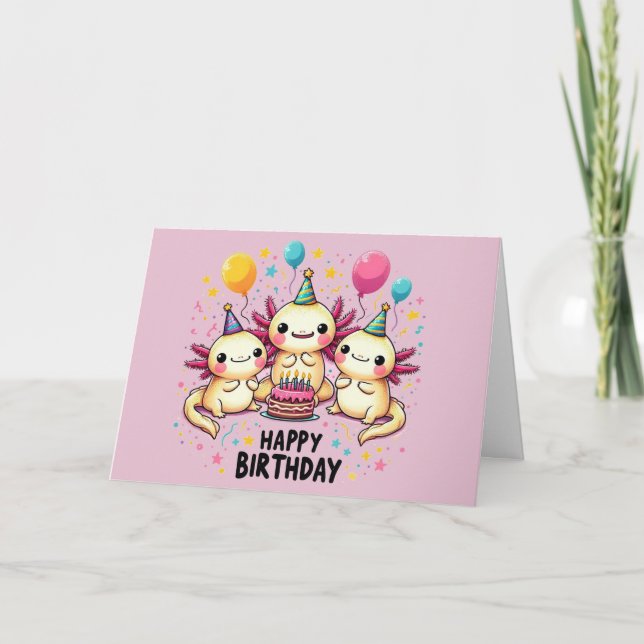 De Remerciements Carte d'anniversaire joyeux Axolotl rose (Devant)