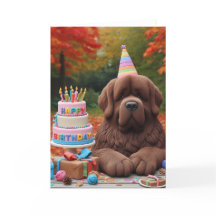 Carte d'anniversaire marrone Newfie en automne