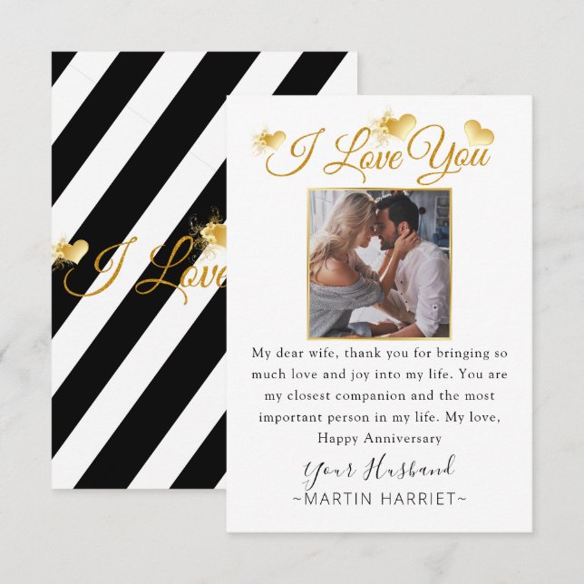 De Remerciements Carte d'anniversaire minimale Photo Je t'aime pour (Devant / Derrière)