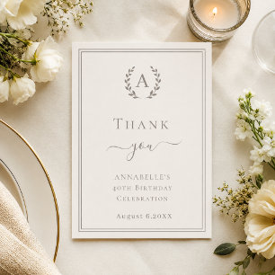 De Remerciements Carte d'anniversaire minimaliste avec monogramme i