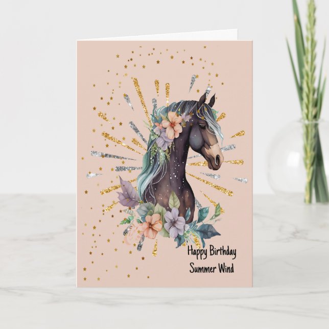 De Remerciements Carte d'anniversaire pour Cheval Brown foncé illus (Devant)