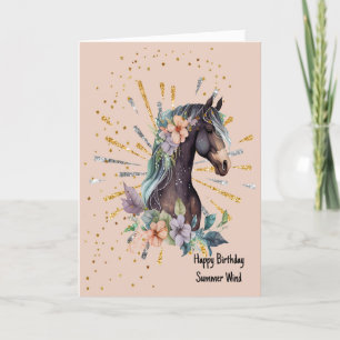 De Remerciements Carte d'anniversaire pour Cheval Brown foncé illus