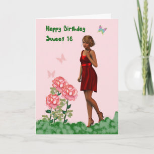 De Remerciements Carte d'anniversaire Sweet 16 avec Jeune Dame