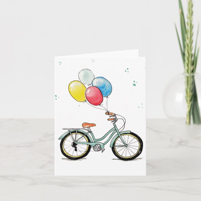 De Remerciements Carte d'anniversaire Vintage Vélo Aquarelle (Devant)
