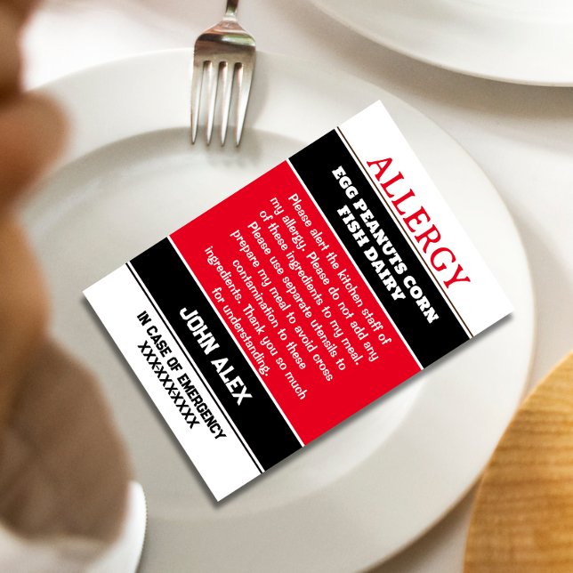 De Remerciements Carte d'appel d'urgence du restaurant Allergy Aler (Créateur téléchargé)