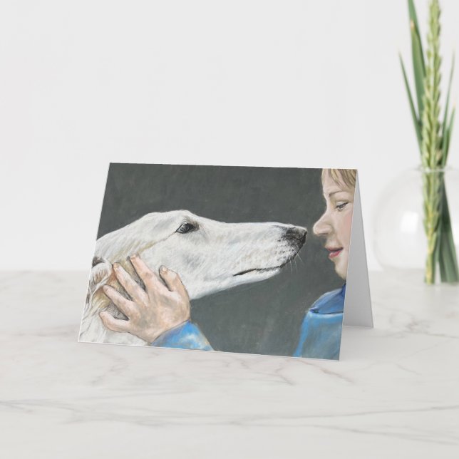 De Remerciements Carte d'art Borzoi Russian Wolfhound & Boy Chien (Devant)
