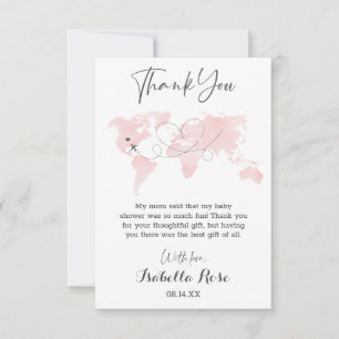 De Remerciements Carte des villes Voyage aventure Baby shower rose