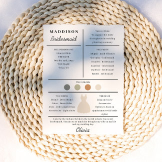 De Remerciements Carte d'information pour demoiselle d'honneur