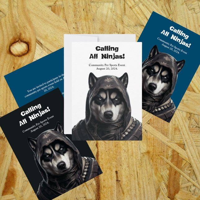 De Remerciements Carte d'invitation Chien Ninja Husky Noir et blanc (Créateur téléchargé)