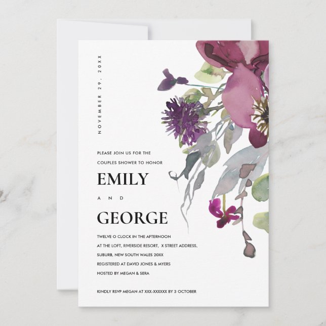 DE REMERCIEMENTS CARTE DOUCHE EN COUPLE FLORAL LILAC PEACH PURPLE (Devant)