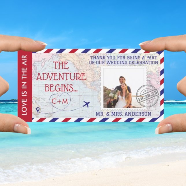 De Remerciements Carte du monde d'Airmail Mariage photo personnalis (Créateur téléchargé)