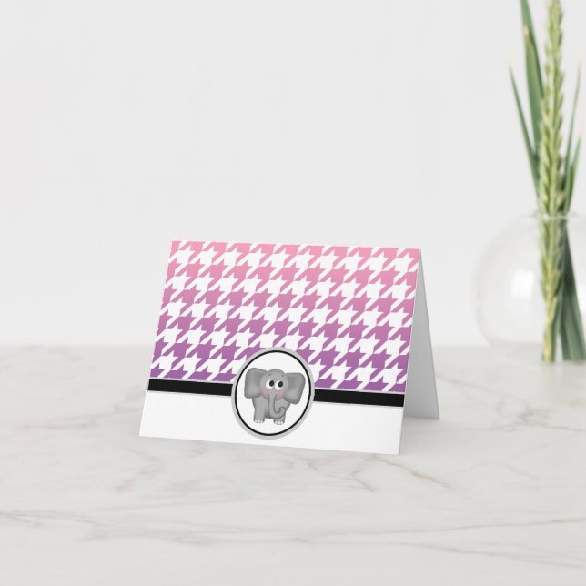De Remerciements Carte Elephant Ombre rose violet Houndstooth (Devant)
