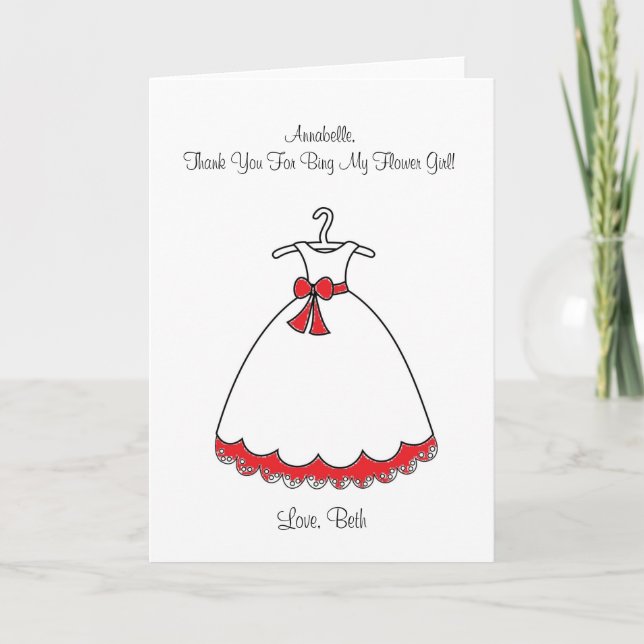 De Remerciements Carte Fille Robe Rouge (Devant)