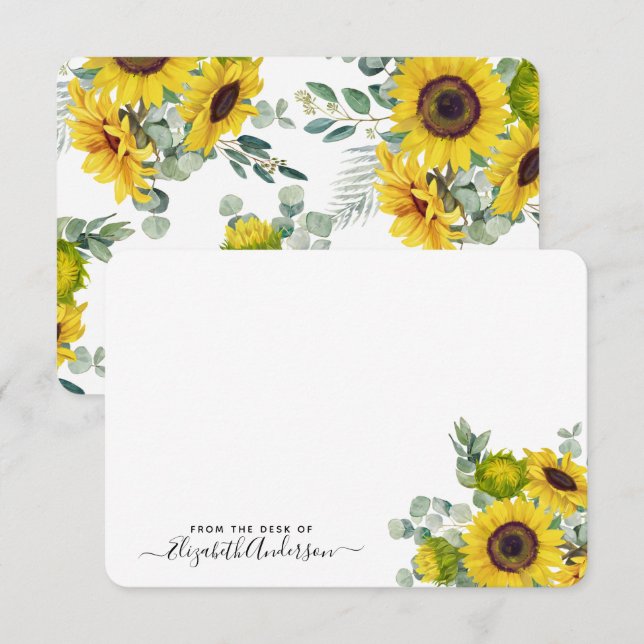 De Remerciements Carte florale personnalisée Sunflower Watercolor (Devant / Derrière)